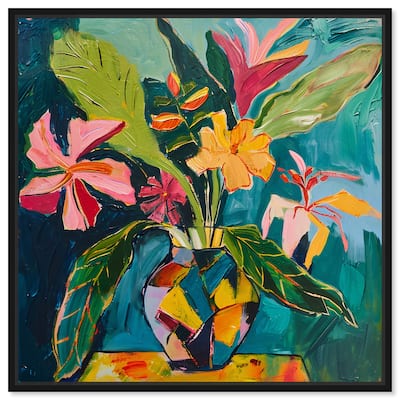 Art Remedy Vase Of Bright Tropical Flowers Ii Framed Flowers In Vase Paintings