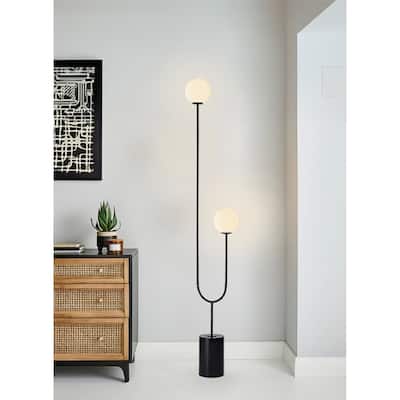 Velio Moon-like Black Uma floor lamp with 2-Glass Shades