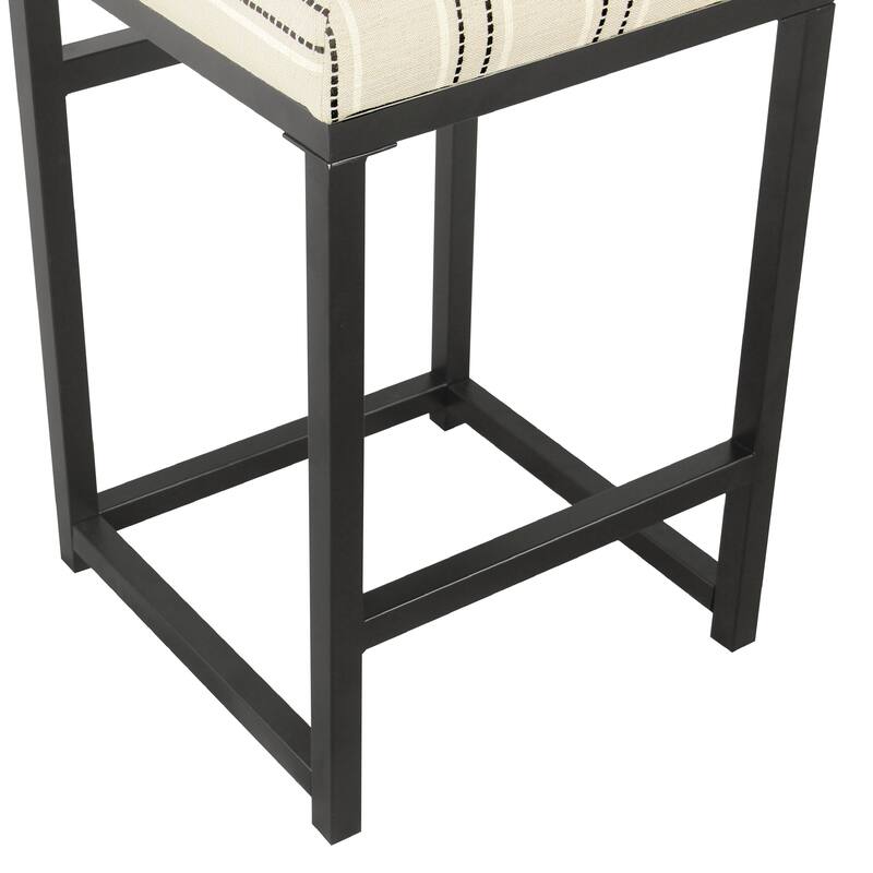 Toko Backless Counter Stool, White Striped Polyester, Industrial Black