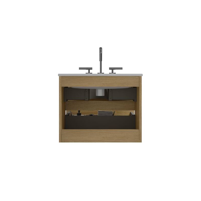36-Inch Wall Mount Bathroom Vanity in Space Grey with Ceramic Sink, Large Storage