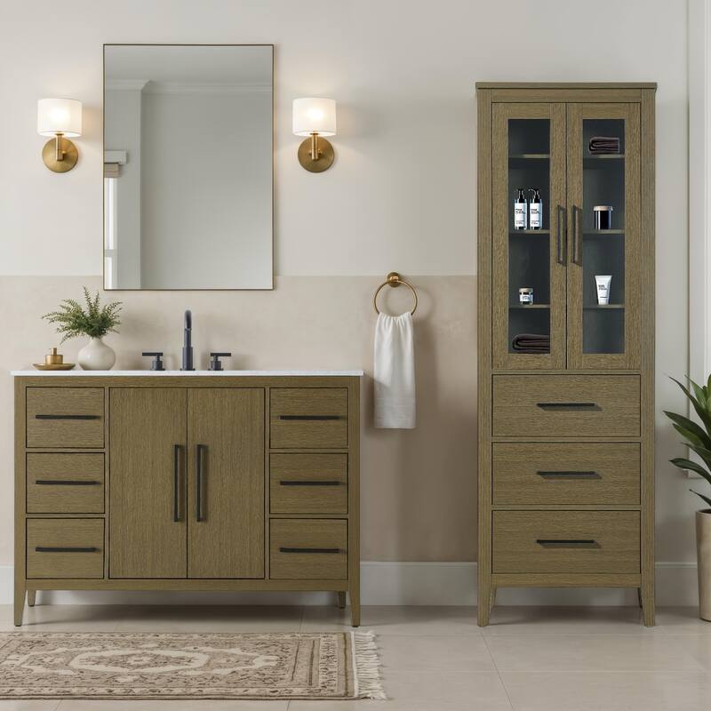 Laura 16-28 Inch Bath Storage Glass Cabinet