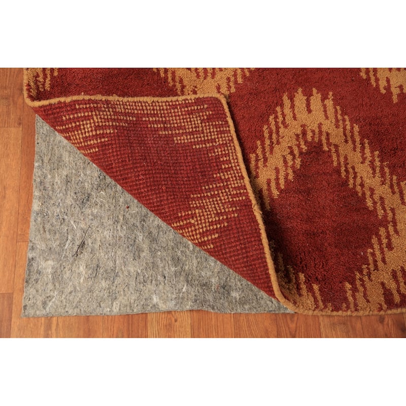 Hand Knotted Oriental 100% Wool Carpet Modern Geometric Red Moroccan Area Rug - 9' 7'' X 7' 11''