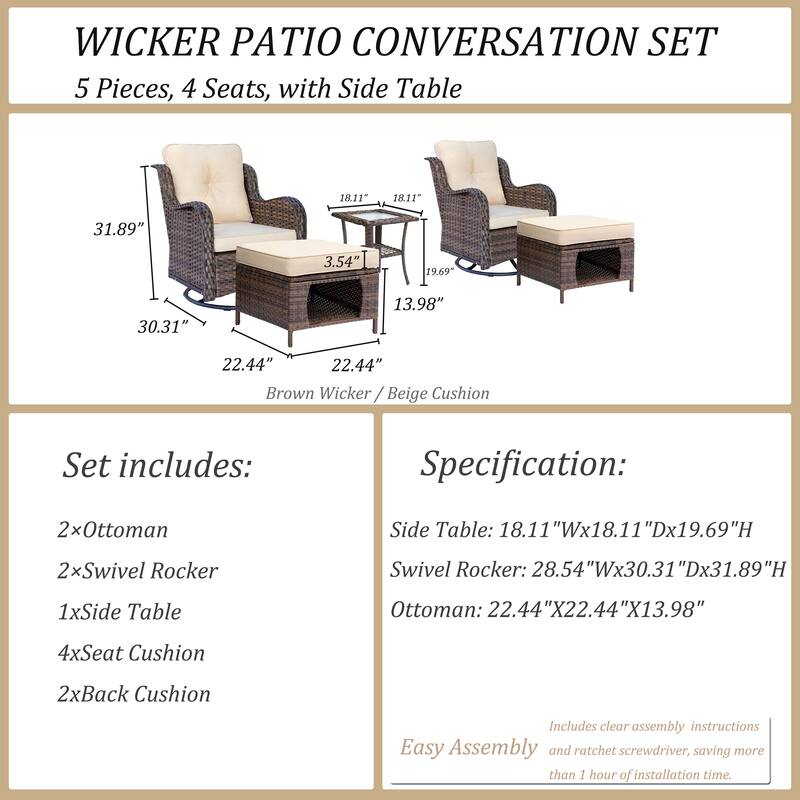 Wicker Patio Furniture Set-Outdoor Patio Conversation Seating Sets