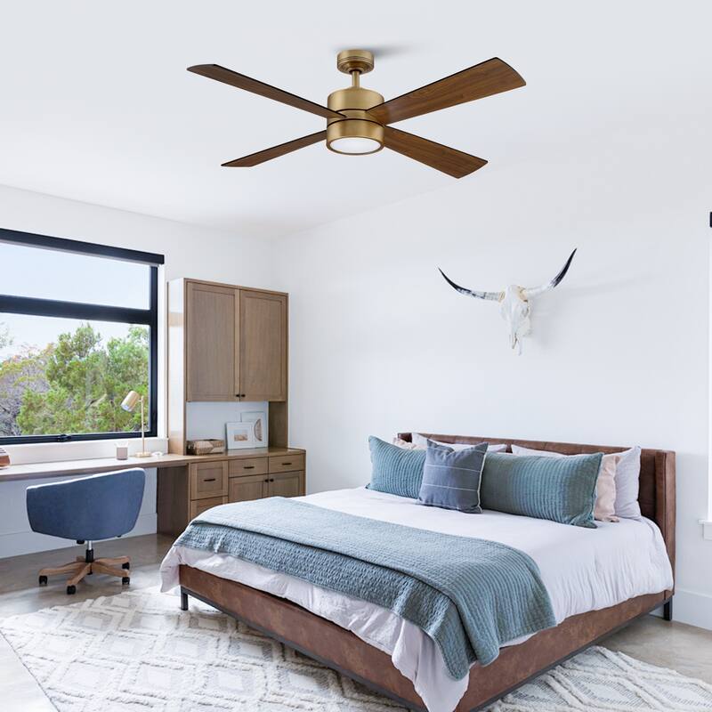 Modern 52-in 4-Blade Brushed Chrome LED Ceiling Fan with Light and Remote Control - 52"