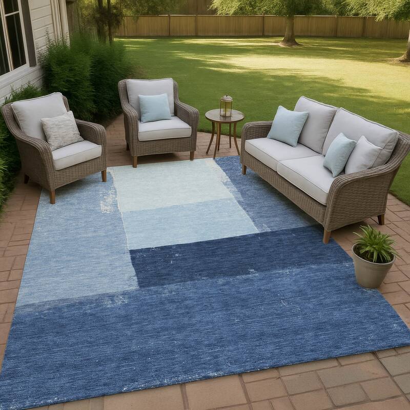 Machine Washable Indoor/ Outdoor Abstract Kraig Chantille Rug - Blue - 9' x 12'