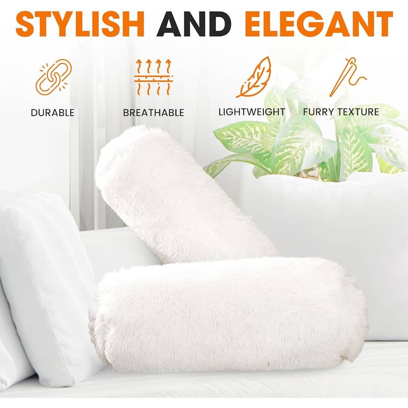 Cheer Collection 8" x 24" Set of 2 Shaggy Long Hair Bolster Pillows