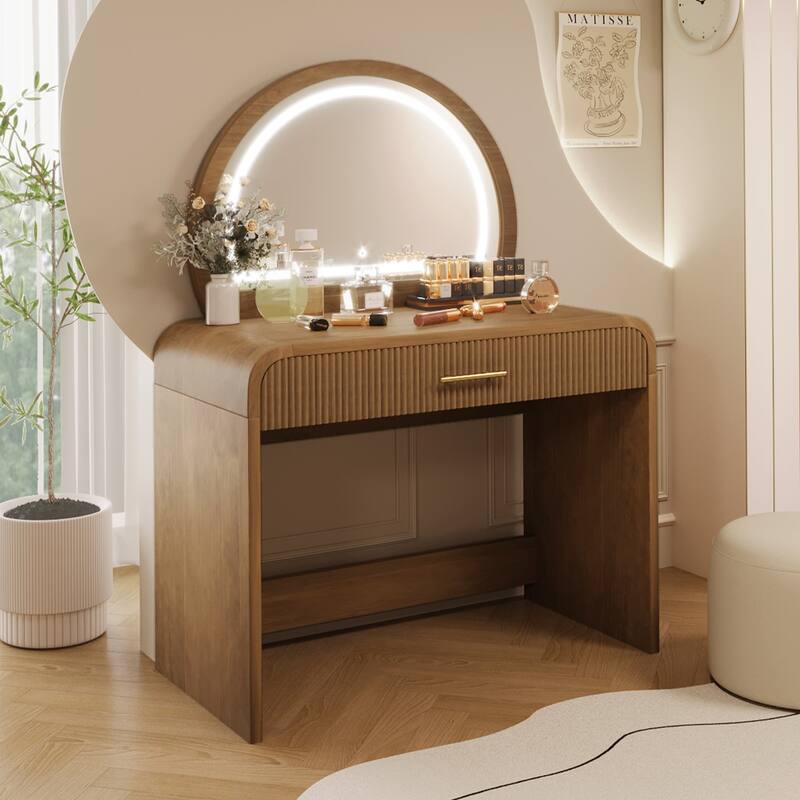 39" Bedroom Makeup Vanity Desk Dresser Table with Light Mirror, Drawer - Espresso