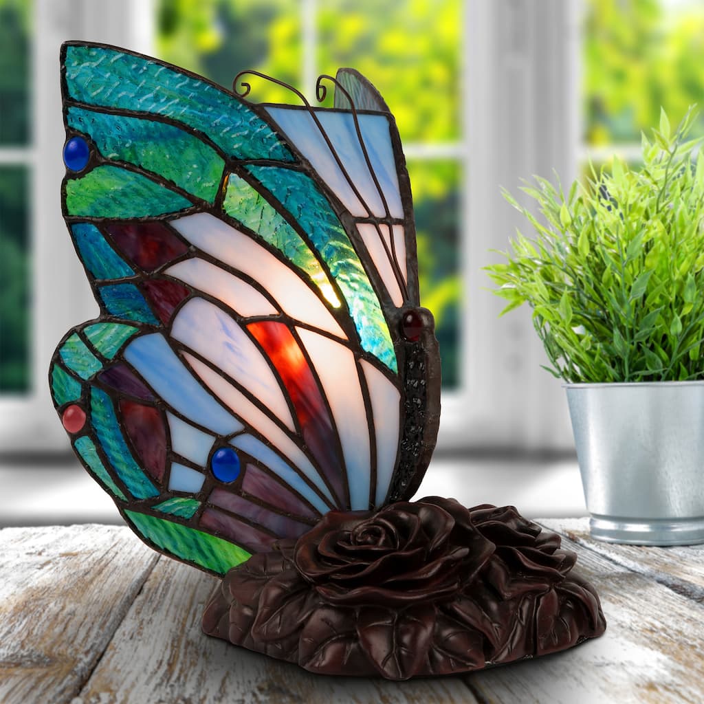 Lavish Home Tiffany Glass Butterfly Nightlight/Accent Lamp