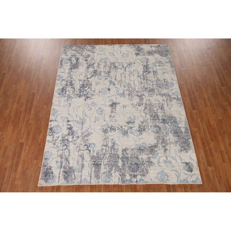 Ivory Abstract Rug Hand-Knotted Wool Carpet - 7'9"x 9'8"