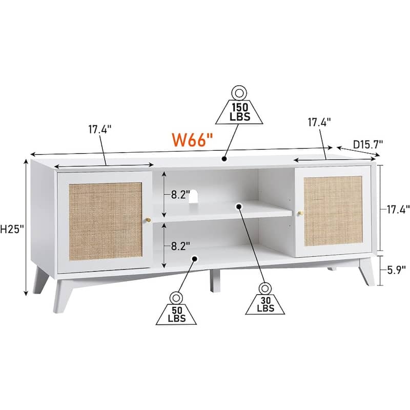 Mid-Century Modern Rattan TV Stand for 75'' TV, Entertainment Center