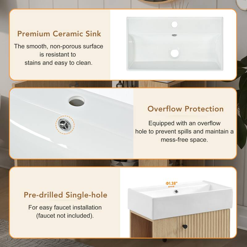 21.6 Inch Modern Floating Bathroom Vanity With Ceramic Basin - Perfect For Small Bathrooms,Left Side Storage