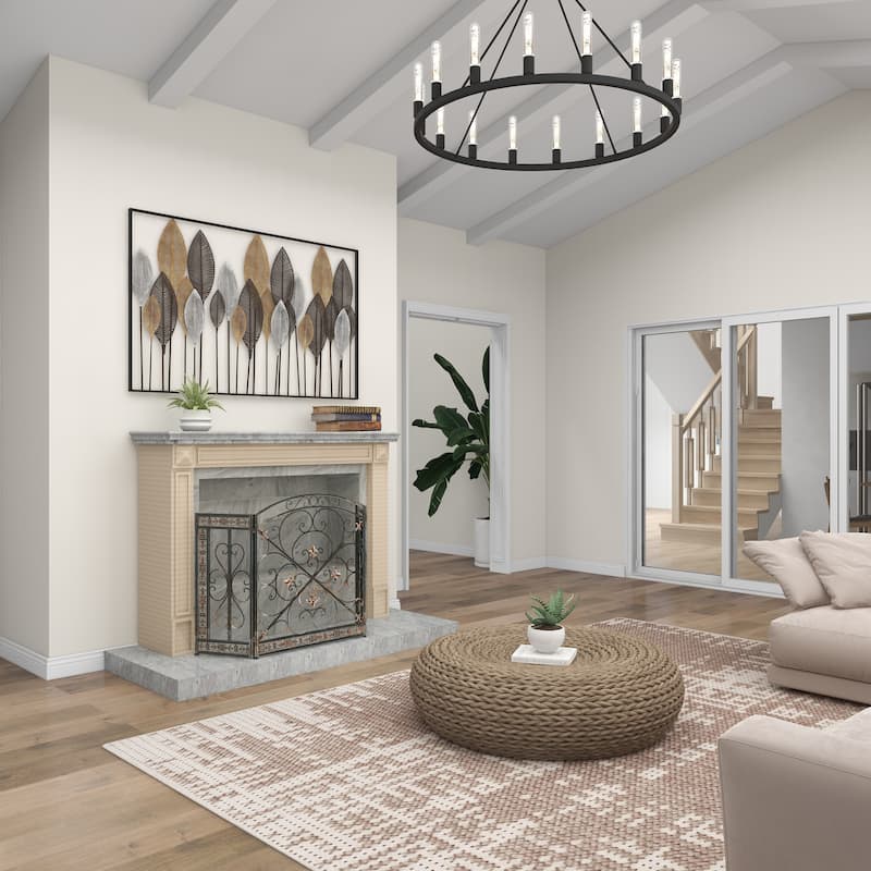 Contemporary Metal Tall Cut-Out Leaf Wall Decor with Intricate Laser Cut Designs - Bronze, Gray, Brass