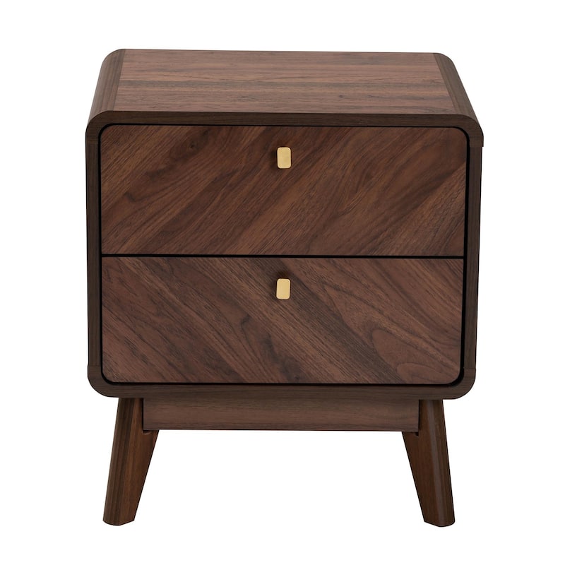 Markell Mid-Century Transitional Walnut Brown Finished Wood 2-Drawer Nightstand