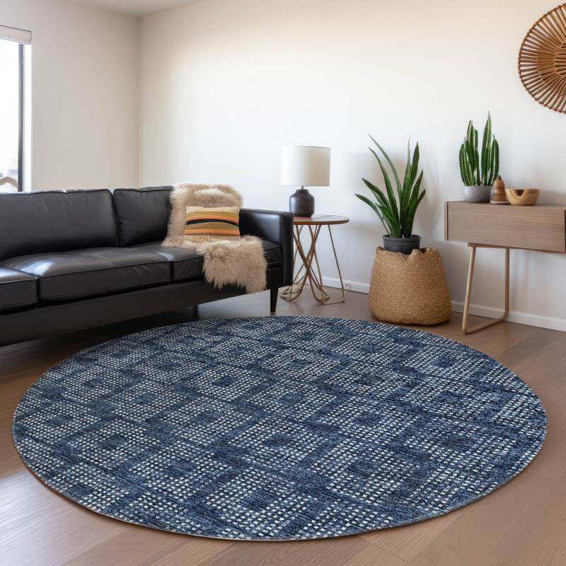 Premium Washable Super Soft Modern Houndstooth Mayfield Rug - Blue - 8' x 8' - Round