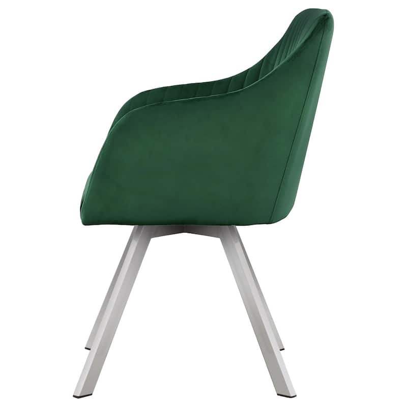 Silver/Green Fabric Upholstered Metal Frame Dining Chair, Sturdy Dining Chair for Dining Rooms - 22.75