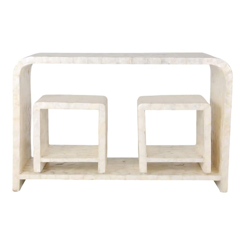 Wood Shell Console Table Coastal Curved Design (Set of 3) - 30" Ivory - 47" x 19" x 29.5"