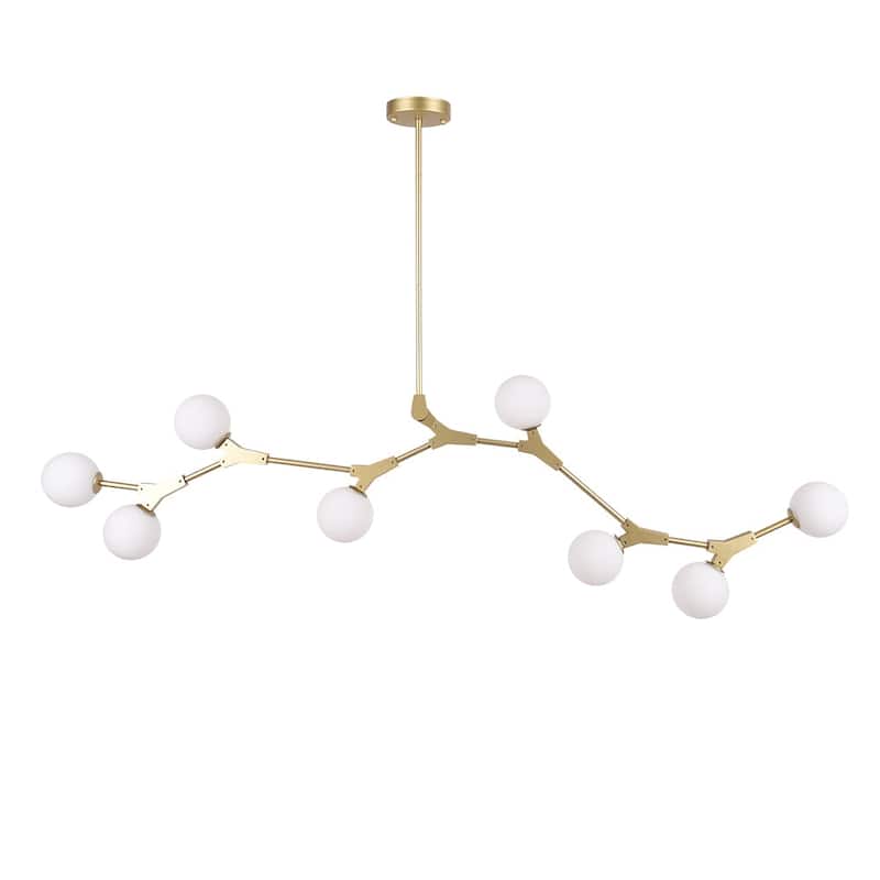 Mid-century 8-light Branch Opal Glass Globe Linear Island Chandelier