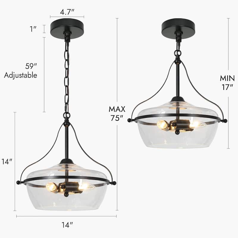 Mid-Century Modern 3-Light Glass Chandelier Black Gold Pendant Lights for Dining Room
