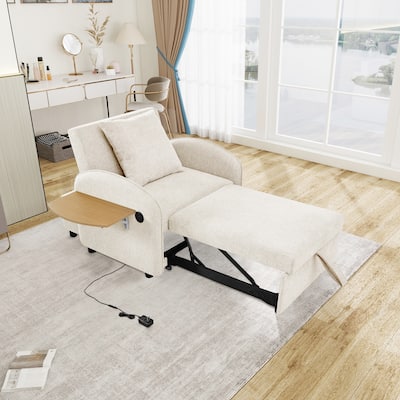Convertible Single Chair Bed, Sofa Bed with Adjustable Backrest, & USB Port, Sleeper Sofa Daybed with Foldable Panel