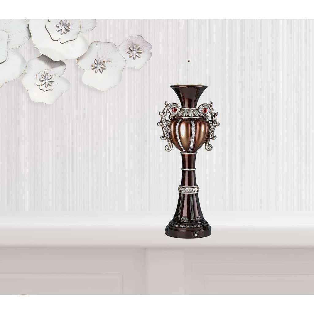 HomeRoots Set Of Two Bronze Tabletop Urn Shape Pillar Candle Holders - 8
