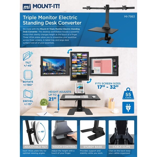 Motorized standing desk converter holoserdyna