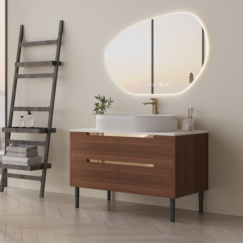 36 inch Bathroom Vanity, Freestanding or Wall Mounted with Ceramic Integrated Sink & Soft-Close Drawers