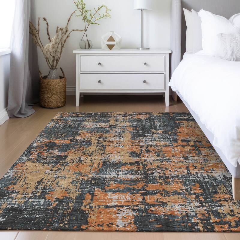 Machine Washable Indoor/ Outdoor Abstract Chantille Rug