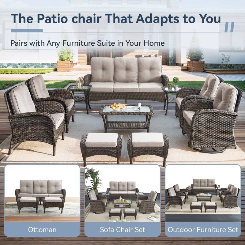 Gymojoy 3-Seat Outdoor Wicker Sofa with Professional Outdoor Cushions