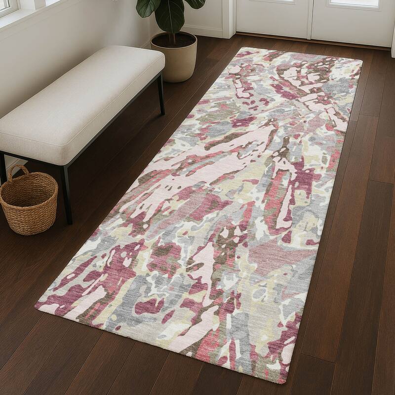Machine Washable Indoor/ Outdoor Brushstrokes Chantille Rug