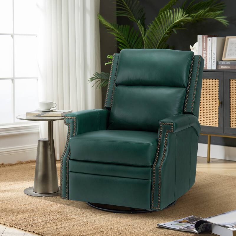 Echidna Transitional Genuine Leather Swivel Rocker Nursery Chair with Nailhead Trim by HULALA HOME
