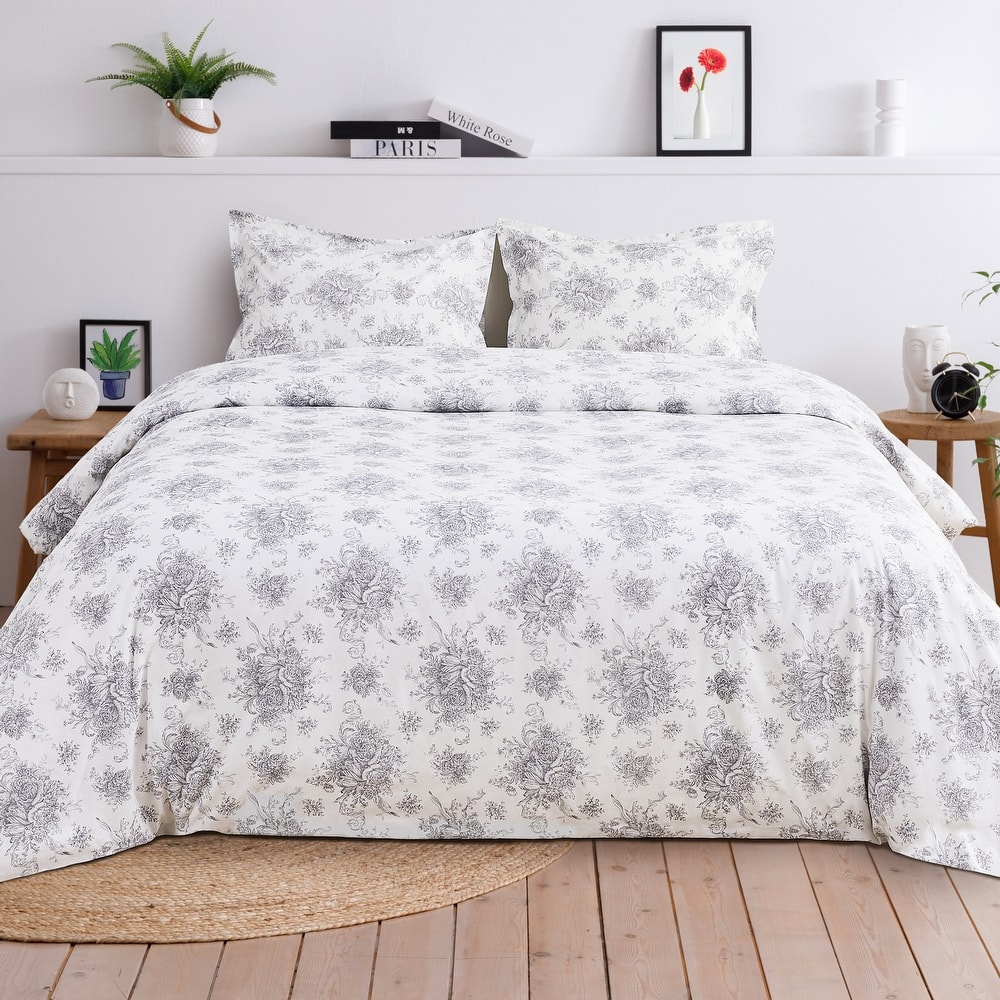 Floral Etching Cotton Duvet Set Gray