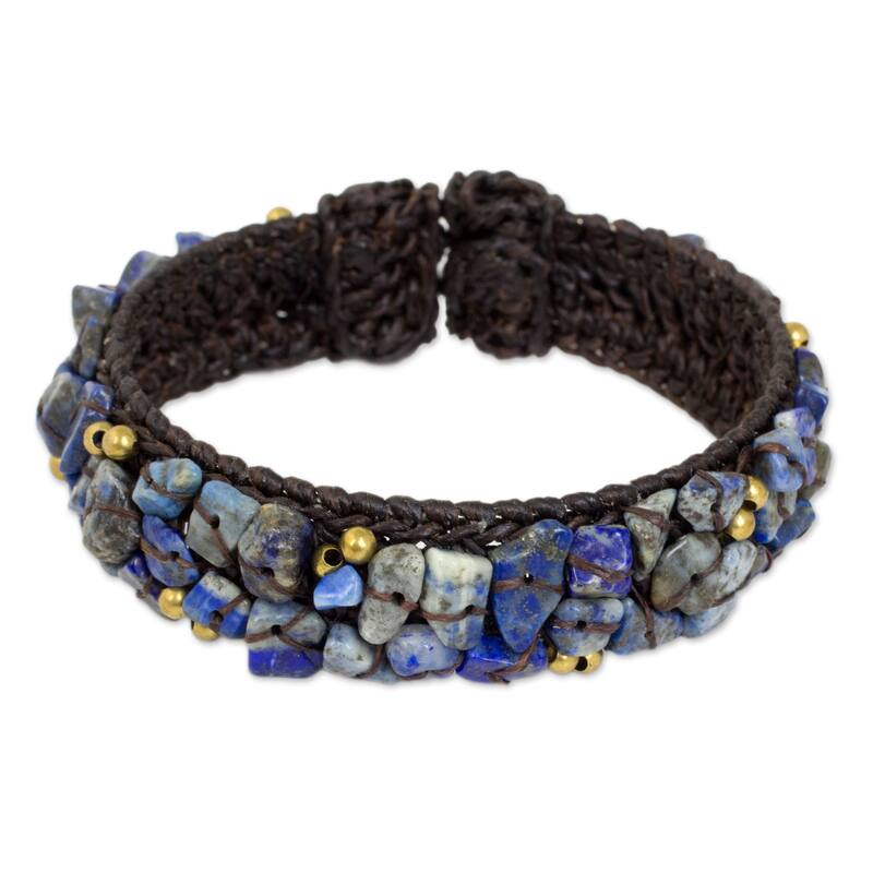 Handmade Brass 'Ocean Day' Lapis Lazuli Bracelet (Thailand) - Blue - Blue - 6.5 Inch - Blue - Lapis - Blue
