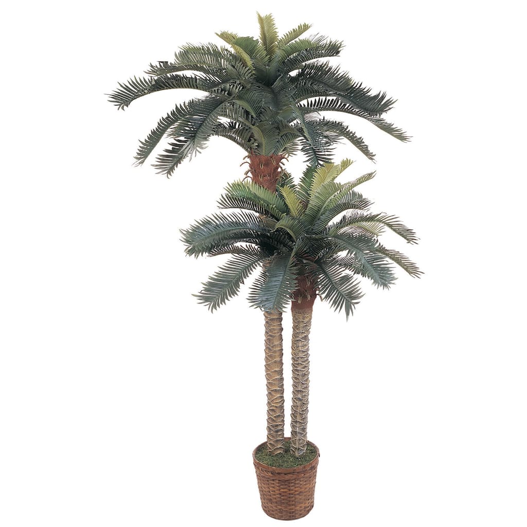 Silk Sago Palm Tree with Double Pots - 6ft & 4ft Indoor Faux Plant Decor - 6ft.