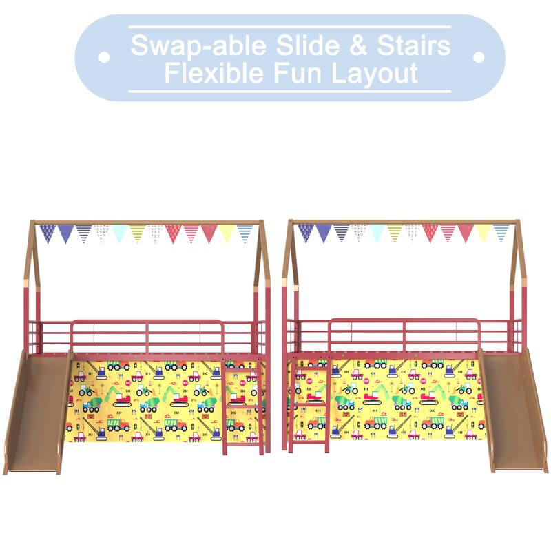 Superhero-Themed Kids' Twin Loft Bed with Slide and Safety Features