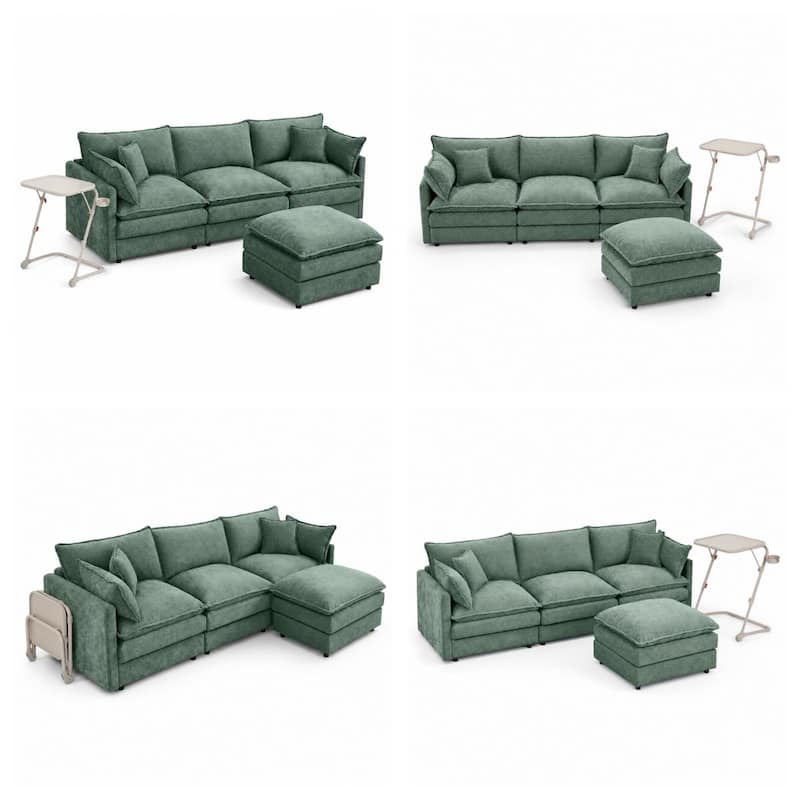 Homy Casa 102" L-Shaped Modular Sectional Sofa Movable Ottoman, Cloud-Style Chenille Couch, DIY Combination for Living Room Tray
