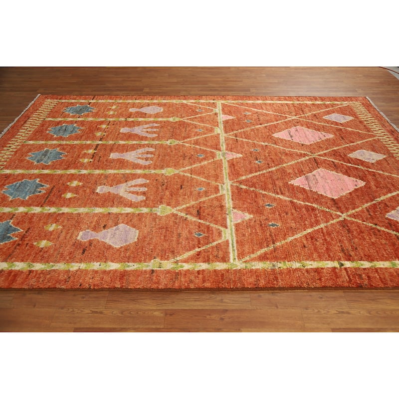 Moroccan Oriental Area Rug Handmade Geometric Wool Carpet - 6'9" x 9'9"