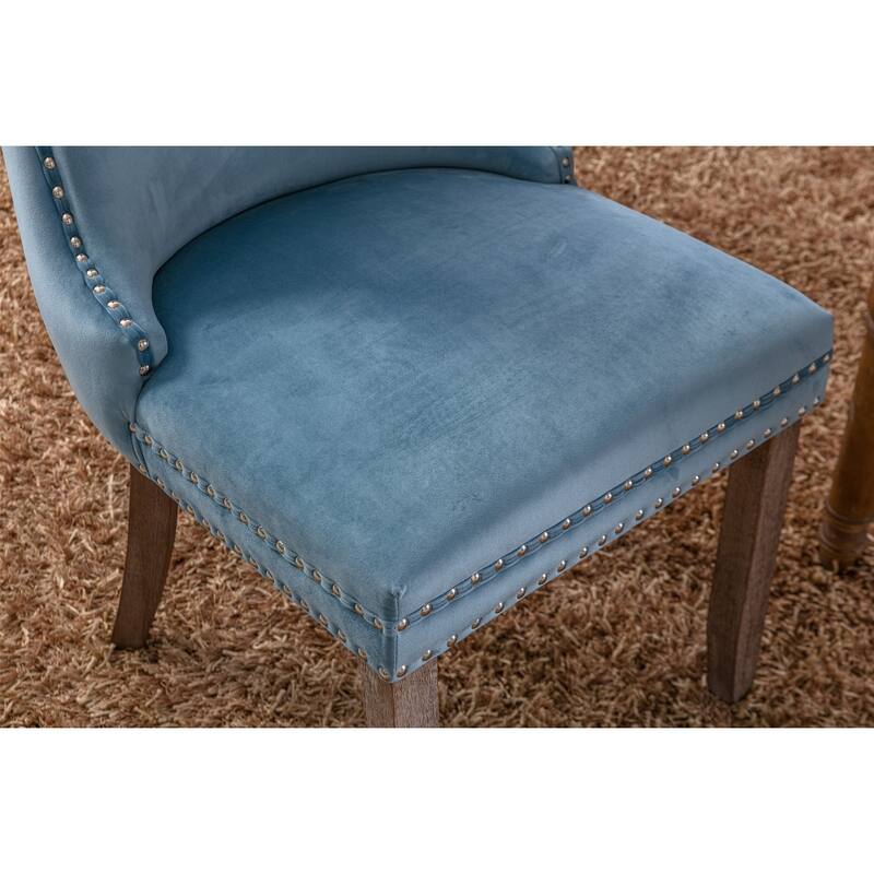 Set of 2 Upholstered Wing-Back Dining Chair with Backstitching Nailhead Trim and Solid Wood Legs