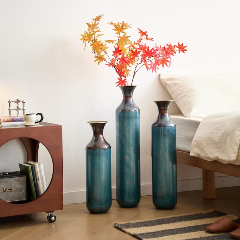 3-piece Floor Metal Vase Modern Large Glazed Metal Vase