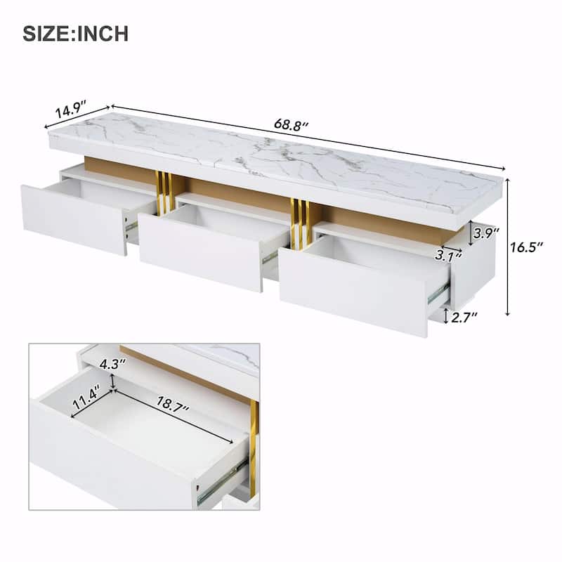 Luxury TV Stand with High Gloss Faux Marble Top for TVs Up to 78''