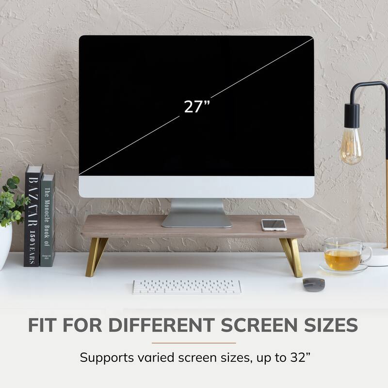 Jani Wood Monitor Stand Riser Desk - Ergonomic Design Stand, Desktop Organizer Table for Home, Office Workspace, Gaming Desk