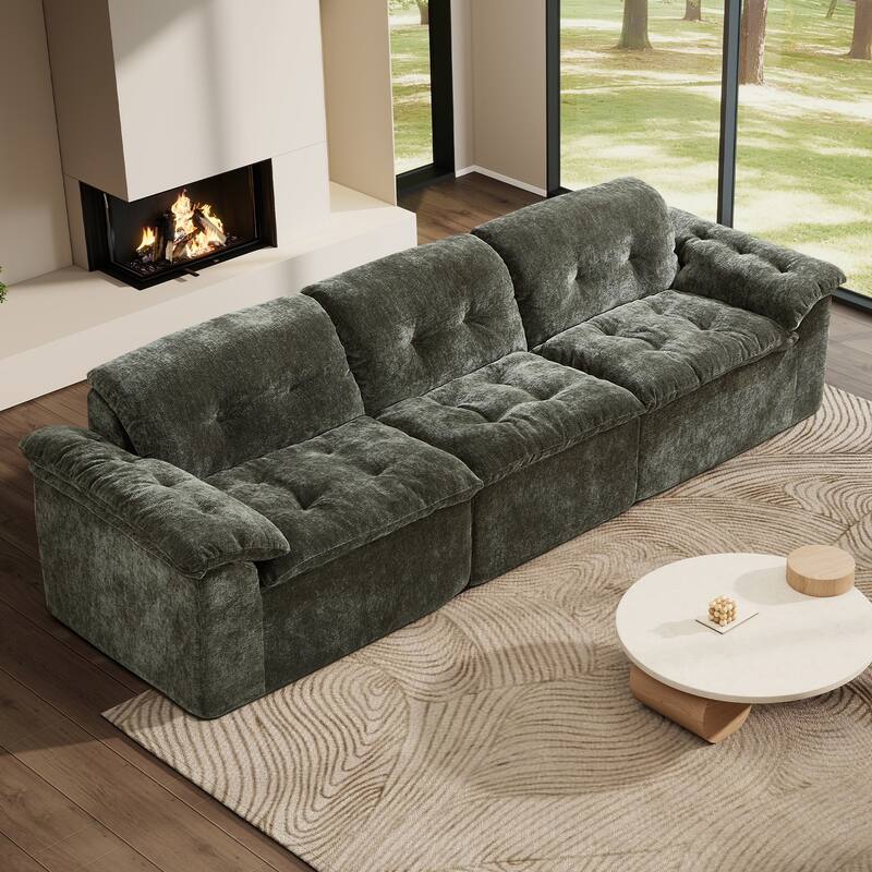 Rossetta 3-Seater Luxury Cloud Chenille Modular Sofa with Adjustable Footrest