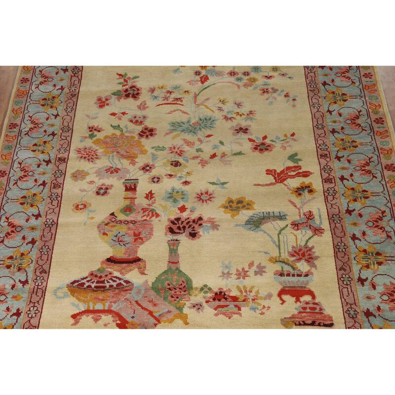 Pictorial Art Deco Indian Area Rug Handmade Wool Carpet - 8'1" x 10'1"