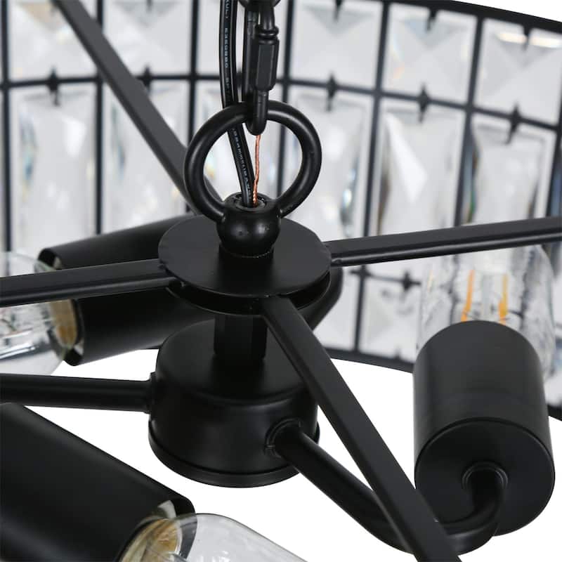 Aulia Modern 3-Light Black Crystal Drum Chandelier for Living Dining Room