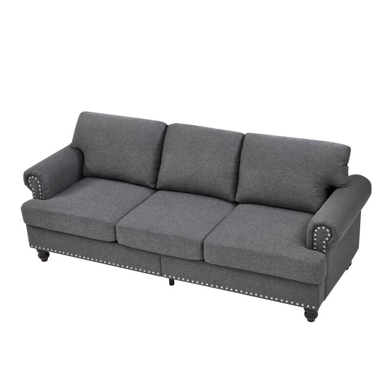 83" Modern Classic Design With Nails Sofa Leather Couch,Upholstered Imitation Cowhide Leather