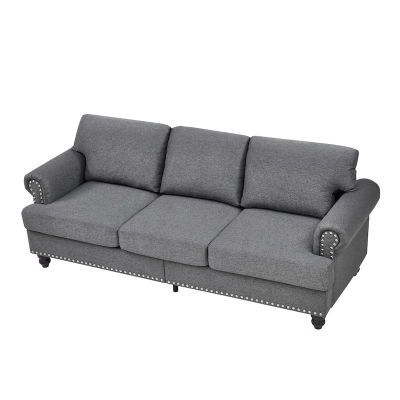 Roomfitters 83" Modern Classic Three-Seater Sofa with Nailhead Trim, Upholstered Fabric Couch for Living Room