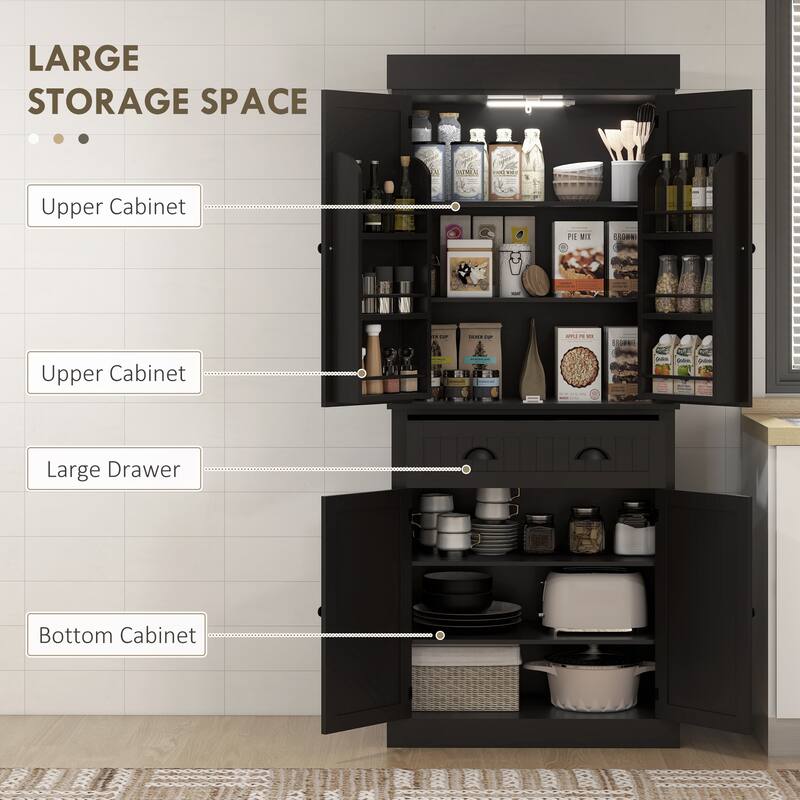 HOMCOM 71" Kitchen Pantry Cabinet with Motion Sensor Light, Tall Storage Cabinet with 6 Door Shelves