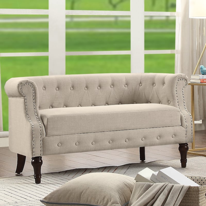 Alejandro Chesterfield 55'' Linen Rolled Arm Loveseat