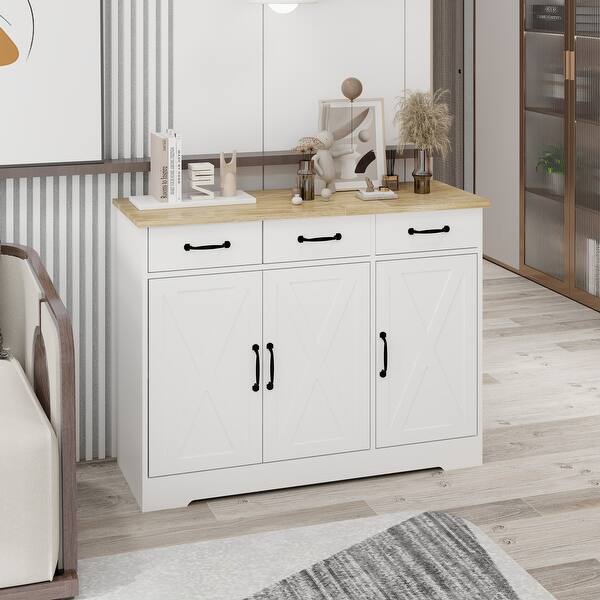 Buffet Sideboard Cabinet with Storage, Modern Farmhouse Coffee Bar Cabinet with 3 Drawers and 3 Doors Adjustable Shelves - Bed Bath & Beyond