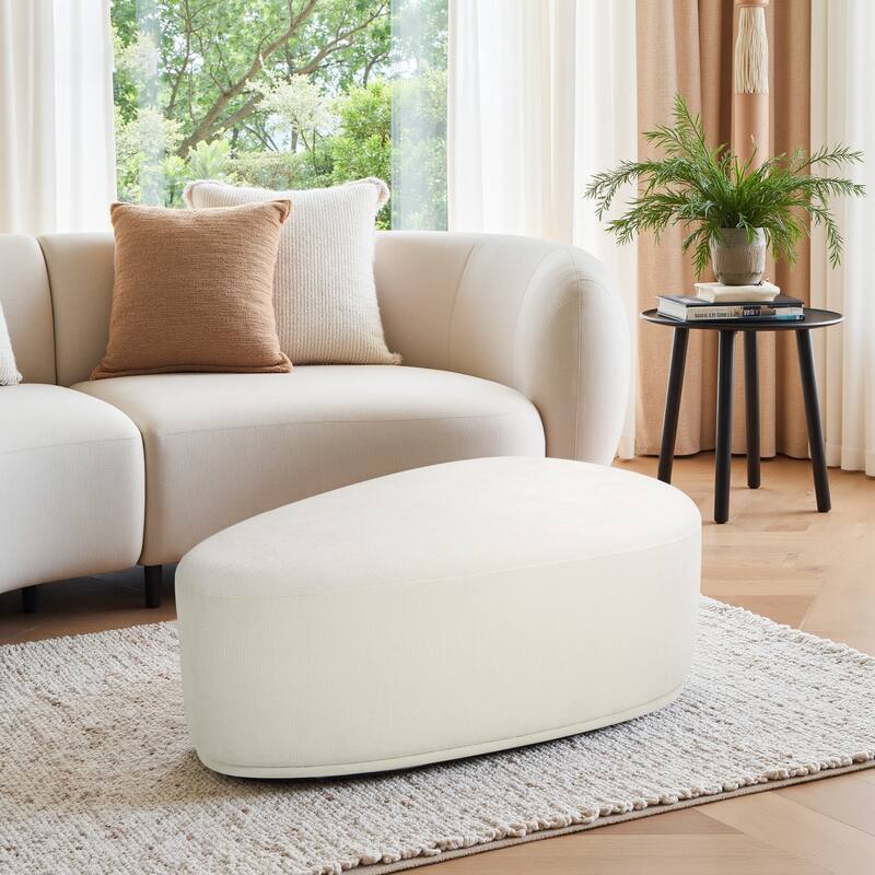 Leon 43" W Modern Oversized Chenille Triangular Cheese Ottoman - Beige