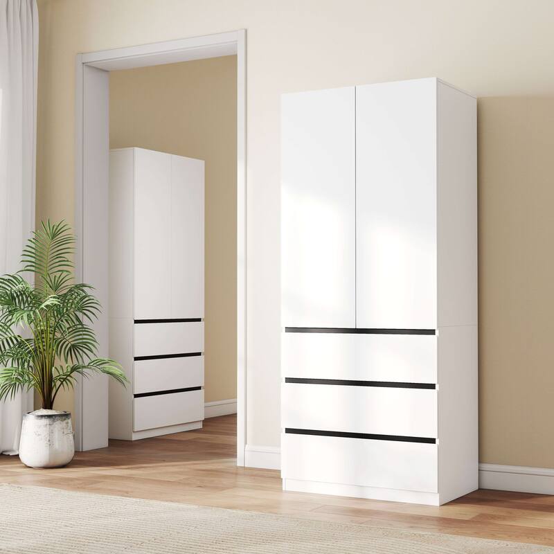 75" Large Modular Armoire Wardrobe Closet with 6 Drawers, Clothes Organizer Closet with Storage Shelves